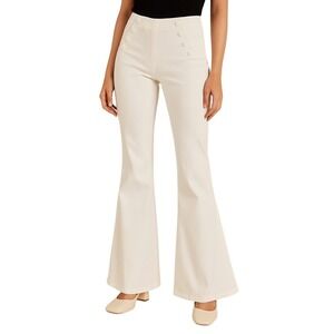 Bebe Sailor Pants High Waist Flare Leg Button Accent White Alyssum Linen Blend 0